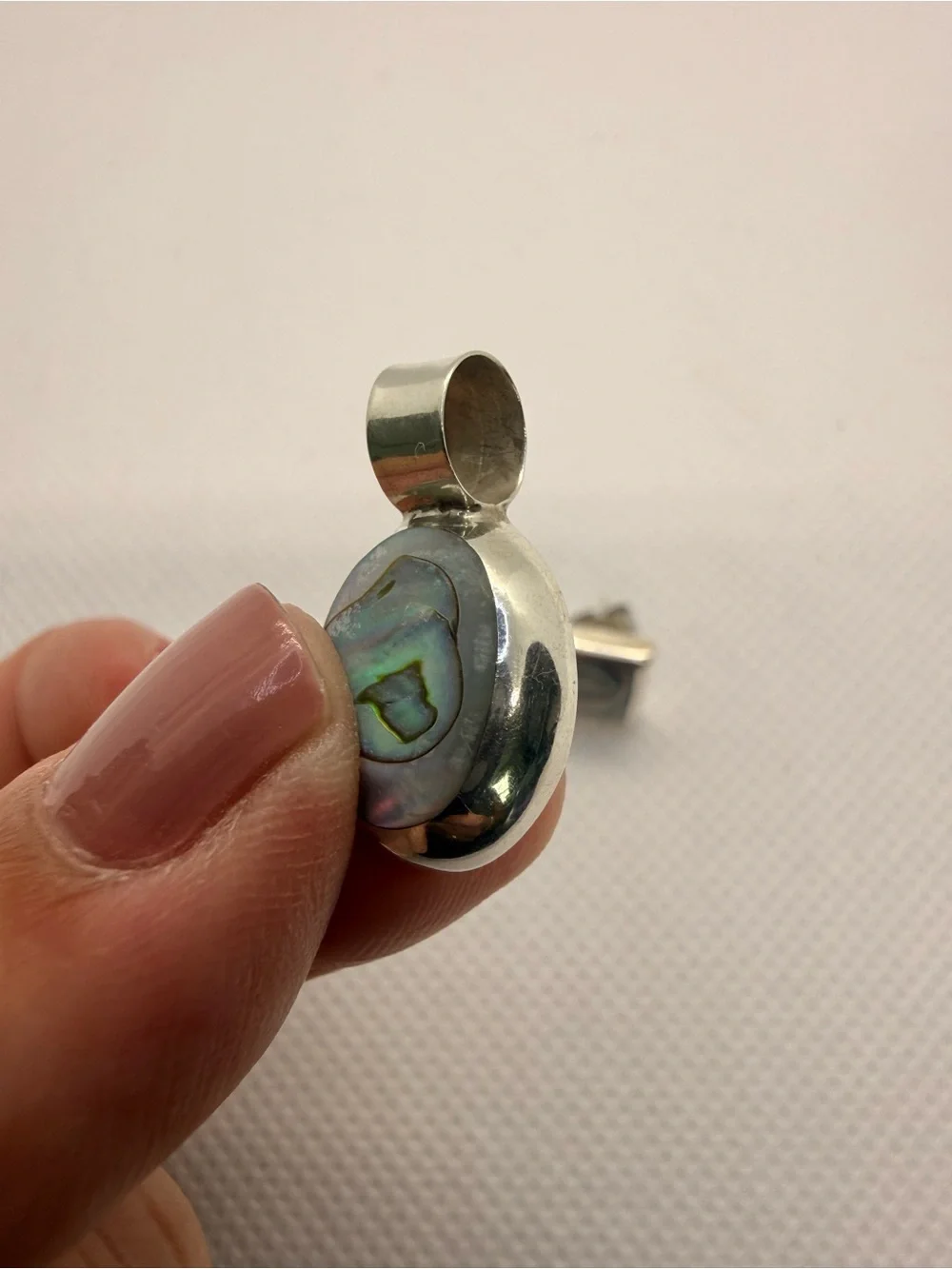 Sterling Silver Abalone Pendant and Stud Earring Set - Iridescent Black-Grey